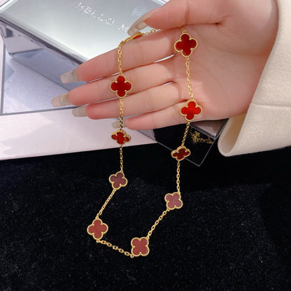 [LUXE] CLOVER 10 MOTIFS CARNELIAN NECKLACE