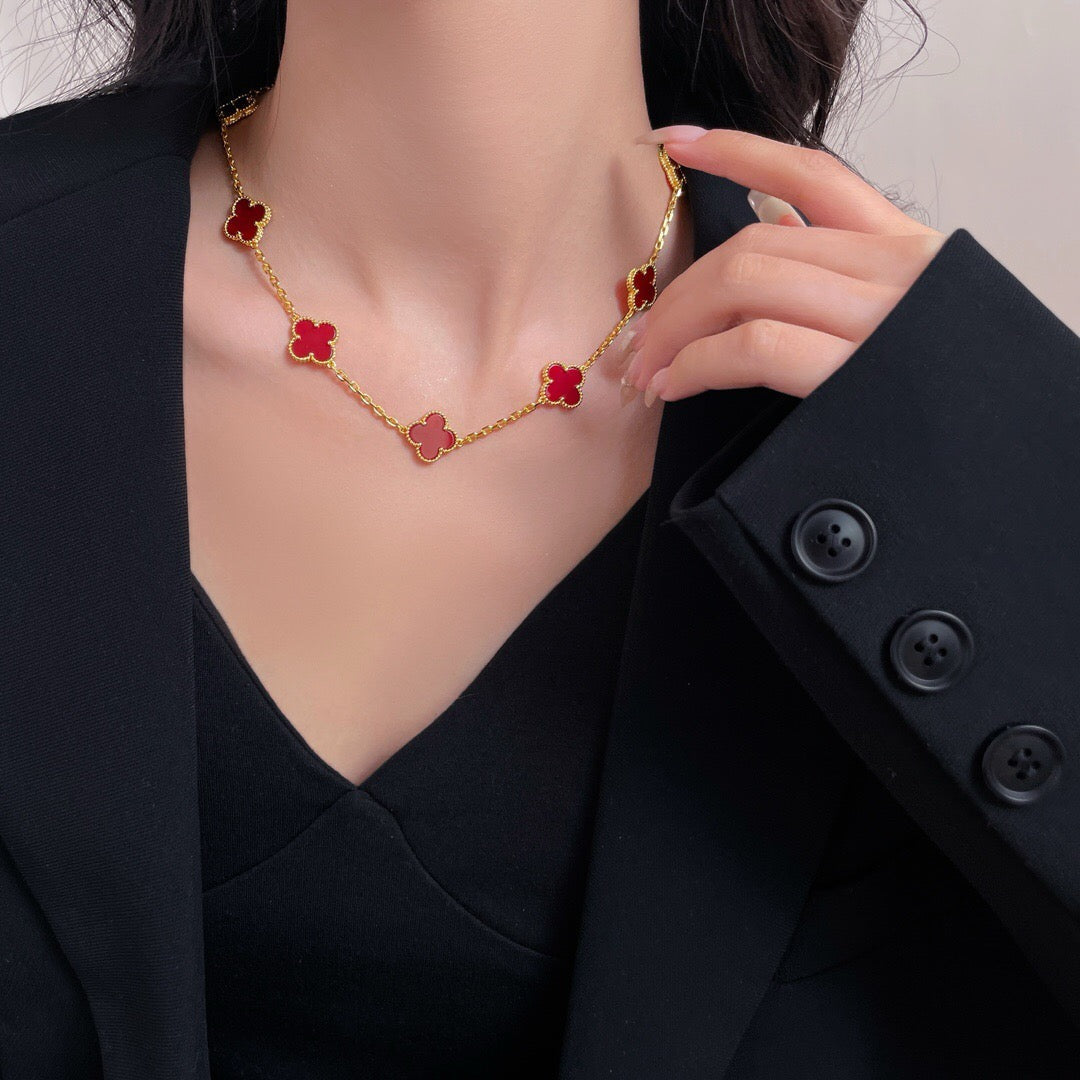 [LUXE] CLOVER 10 MOTIFS CARNELIAN NECKLACE