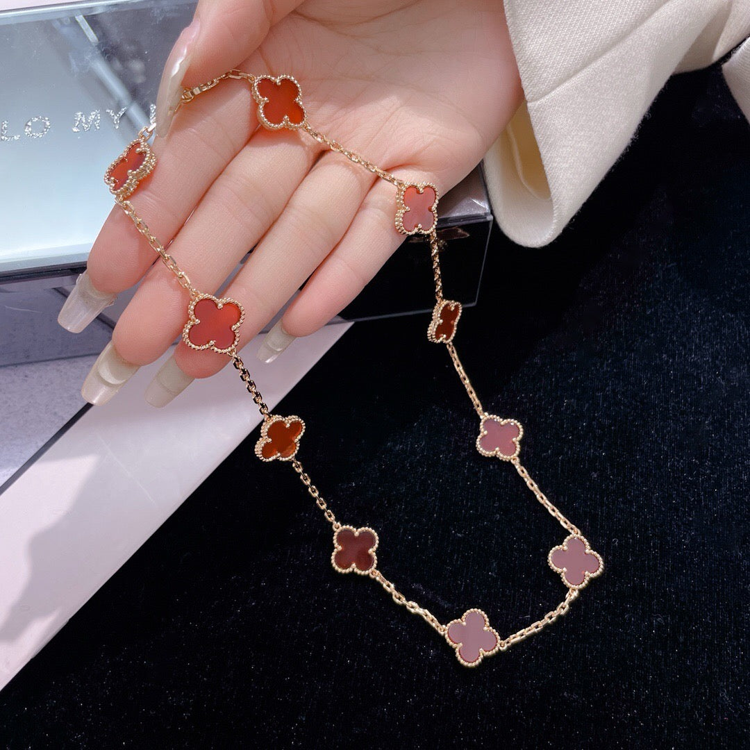 [LUXE] CLOVER 10 MOTIFS CARNELIAN NECKLACE