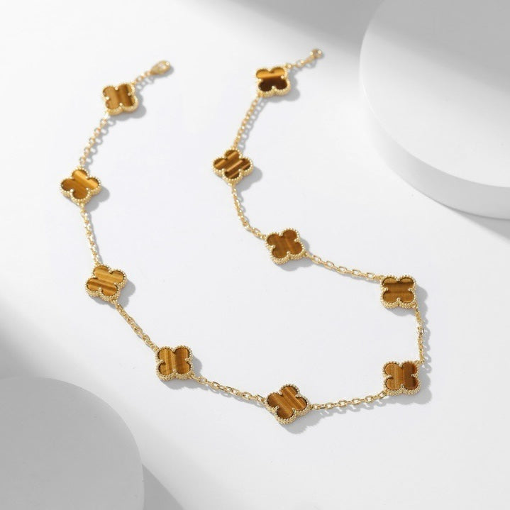 [LUXE] CLOVER 10 MOTIFS TIGER EYE NECKLACE