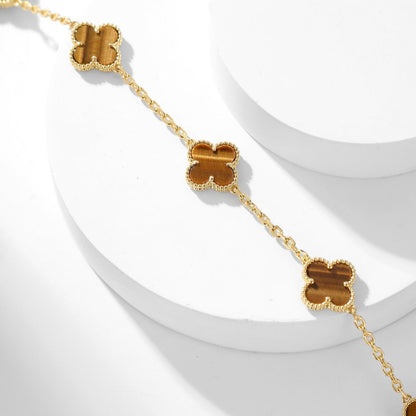 [LUXE] CLOVER 10 MOTIFS TIGER EYE NECKLACE