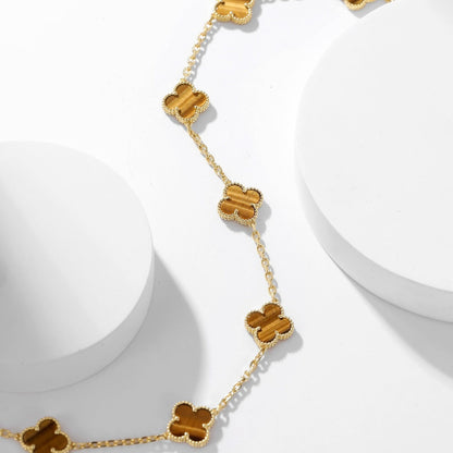 [LUXE] CLOVER 10 MOTIFS TIGER EYE NECKLACE