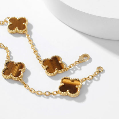 [LUXE] CLOVER 10 MOTIFS TIGER EYE NECKLACE