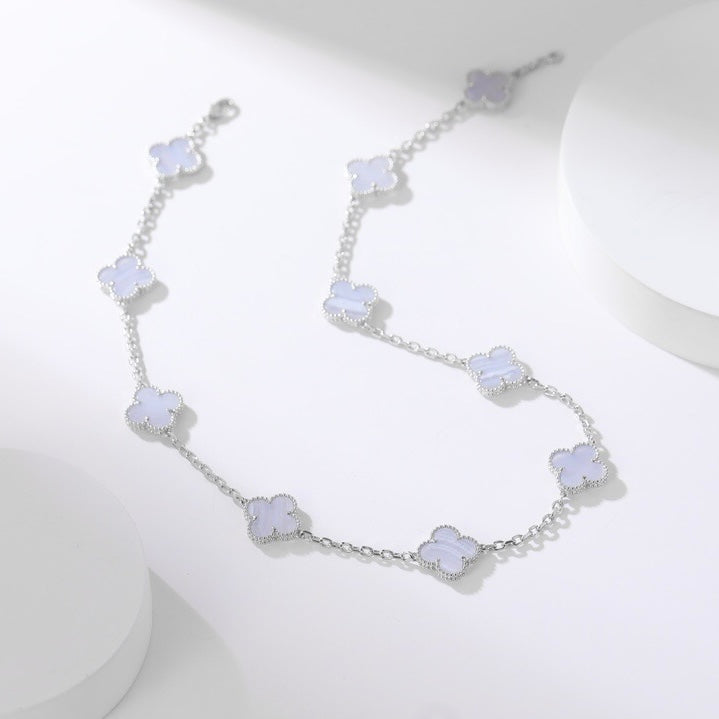 [LUXE] CLOVER 10 MOTIFS PURPLE CHALCEDONY NECKLACE