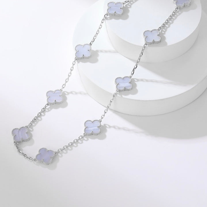 [LUXE] CLOVER 10 MOTIFS PURPLE CHALCEDONY NECKLACE