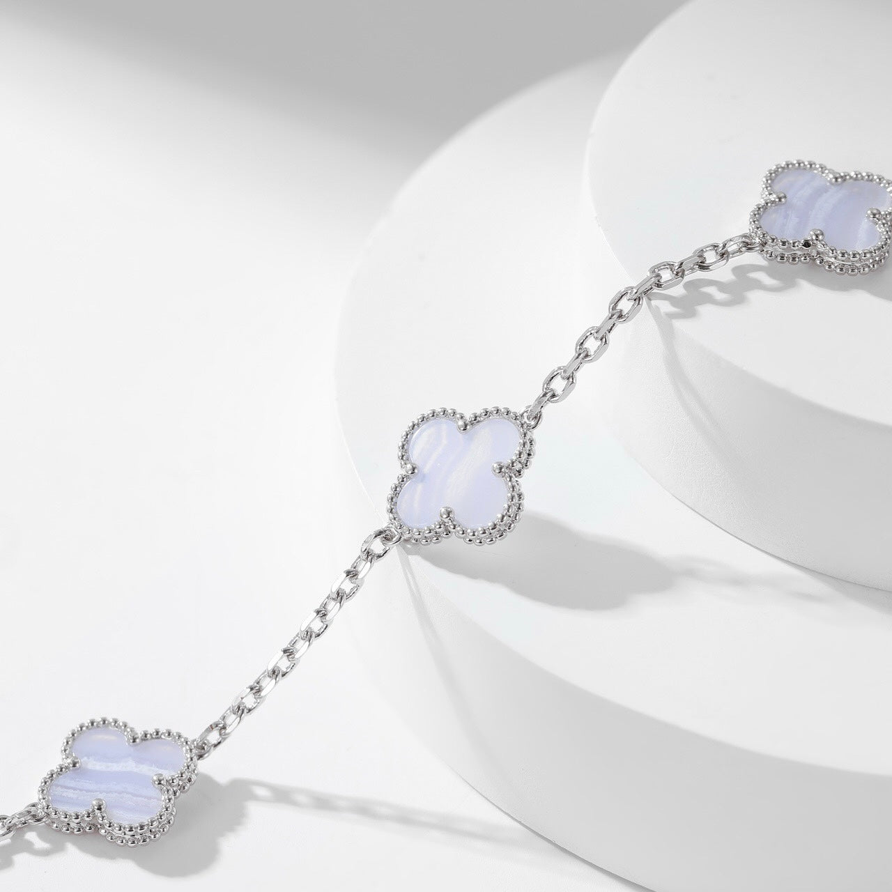 [LUXE] CLOVER 10 MOTIFS PURPLE CHALCEDONY NECKLACE