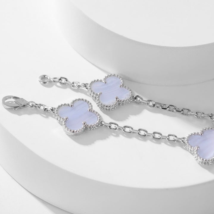 [LUXE] CLOVER 10 MOTIFS PURPLE CHALCEDONY NECKLACE