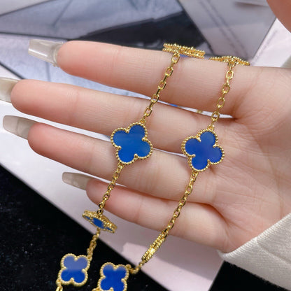 [LUXE] CLOVER 10 MOTIFS BLUE AGATE NECKLACE