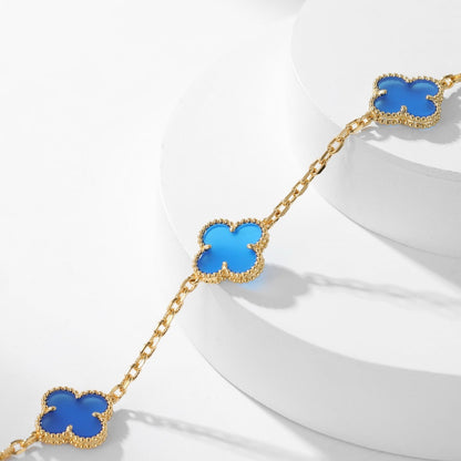 [LUXE] CLOVER 10 MOTIFS BLUE AGATE NECKLACE