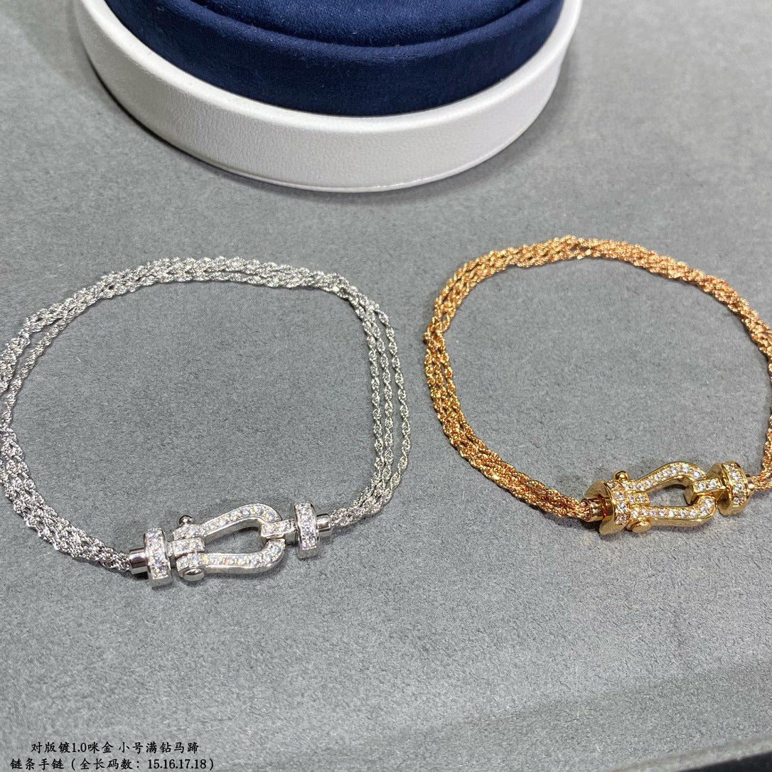 [LUXE]FORCE SMALL HORSESHOE  DIAMOND CHAIN ROPE BRACELET