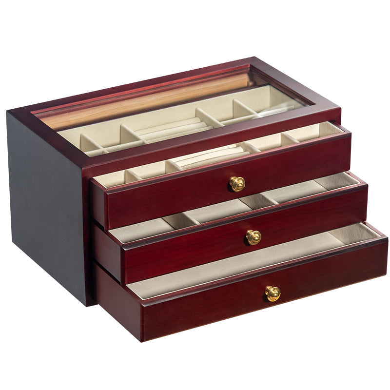 HIGH-GRADE SOLID WOOD JEWELRY BOX TRANSPARENT GLASS STORAGE BOX