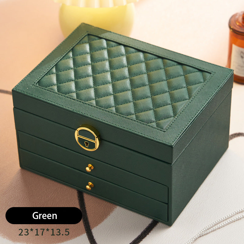 RHOMBUS PATTERN THREE-LAYER JEWELRY BOX WITH LOCK