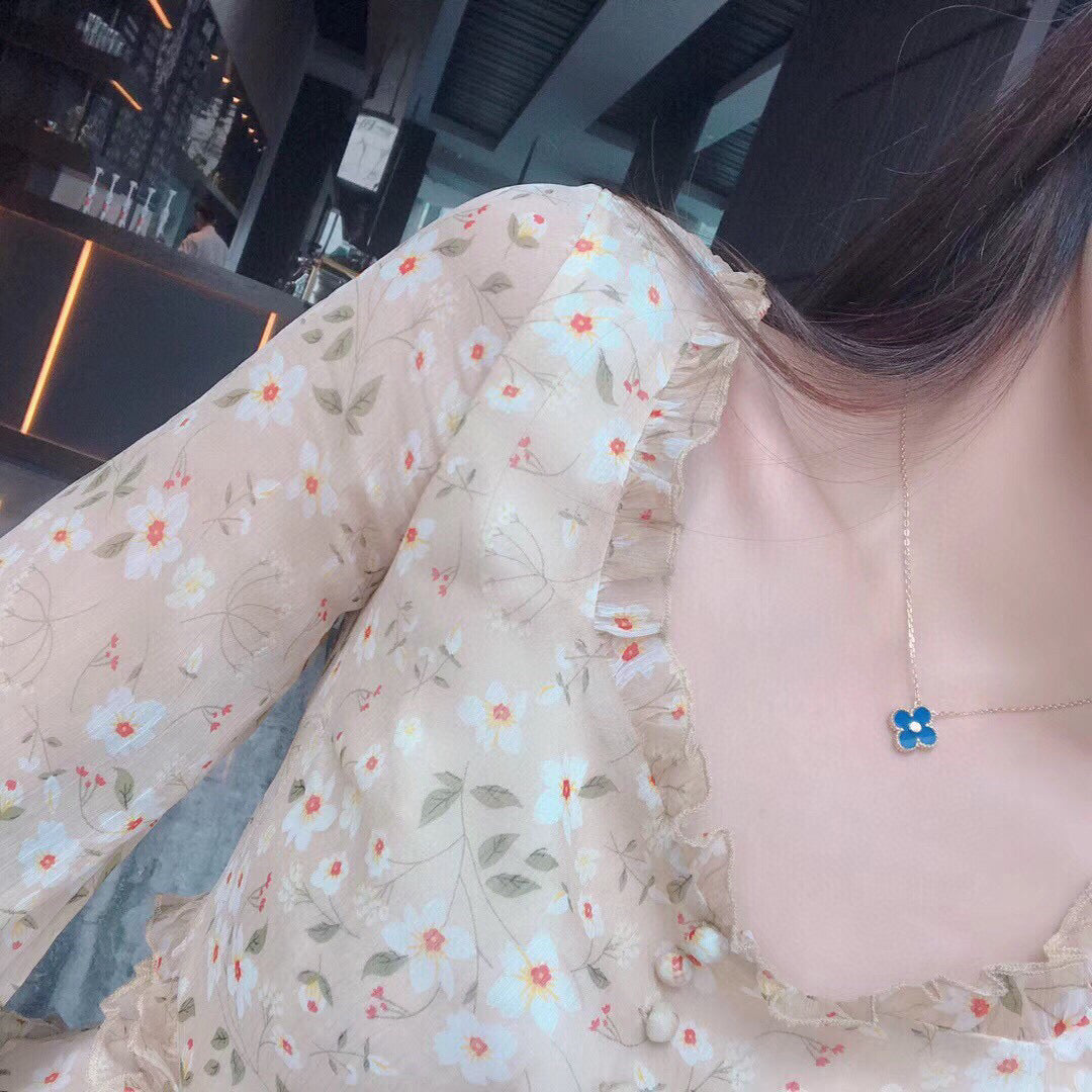 [LUXE] CLOVER 15MM DIAMOND AND BLUE AGATE NECKLACE