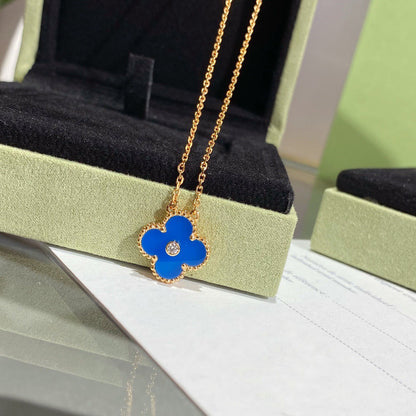 [LUXE] CLOVER 15MM DIAMOND AND BLUE AGATE NECKLACE