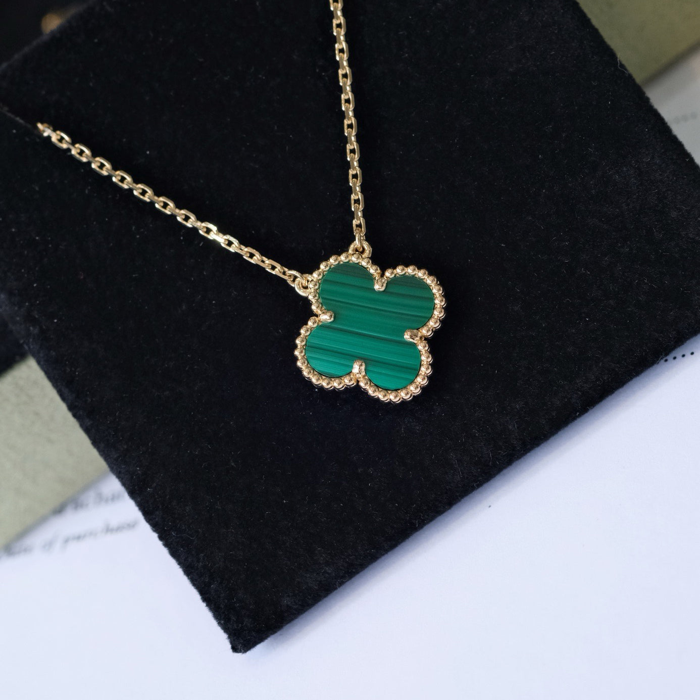 [LUXE] CLOVER 15MM MALACHITE SINGLE FLOWER  NECKLACE