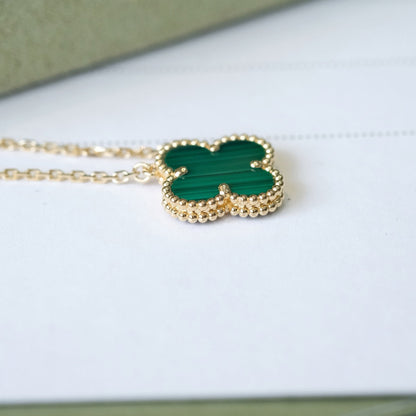 [LUXE] CLOVER 15MM MALACHITE SINGLE FLOWER  NECKLACE