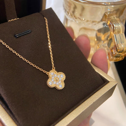 [LUXE] CLOVER 15MM DIAMOND SINGLE FLOWER NECKLACE