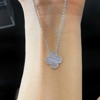 [LUXE] CLOVER 15MM BLUE CHALCEDONY NECKLACE SILVER