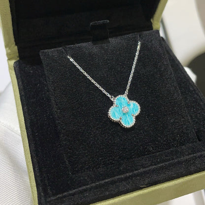 [LUXE] CLOVER 15MM DIAMOND SVRES PORCELAIN  NECKLACE SILVER