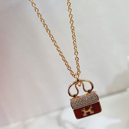 [LUXE]CONSTANCE RED PEDANT PINK GOLD NECKLACE