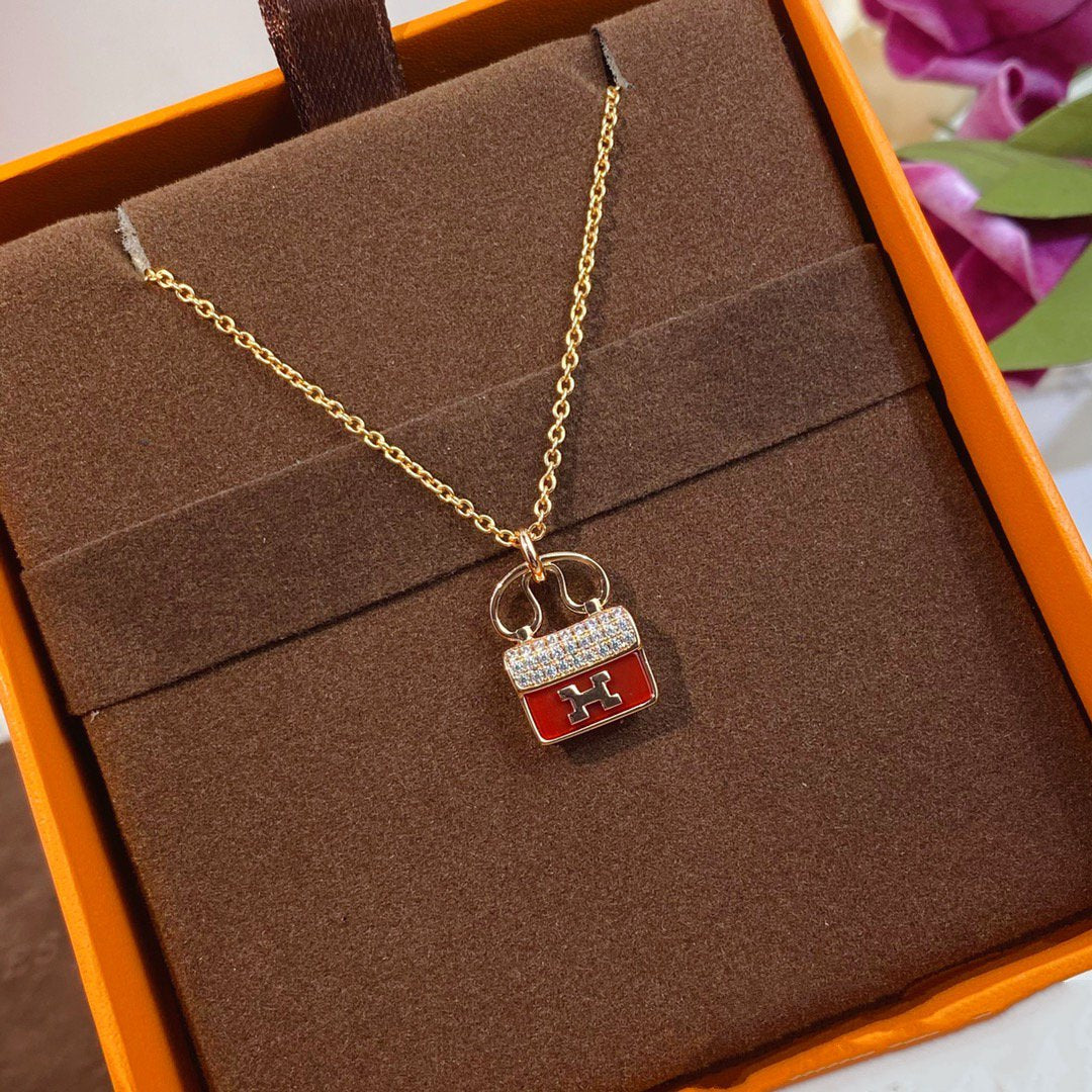 [LUXE]CONSTANCE RED PEDANT PINK GOLD NECKLACE