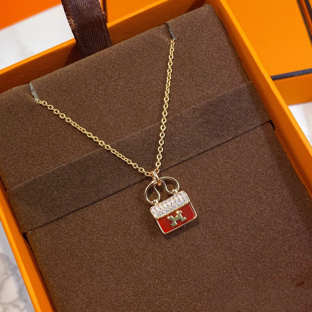 [LUXE]CONSTANCE RED PEDANT PINK GOLD NECKLACE