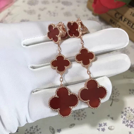 [LUXE] CLOVER 3 MOTIF CARNELIAN DROP EARRINGS