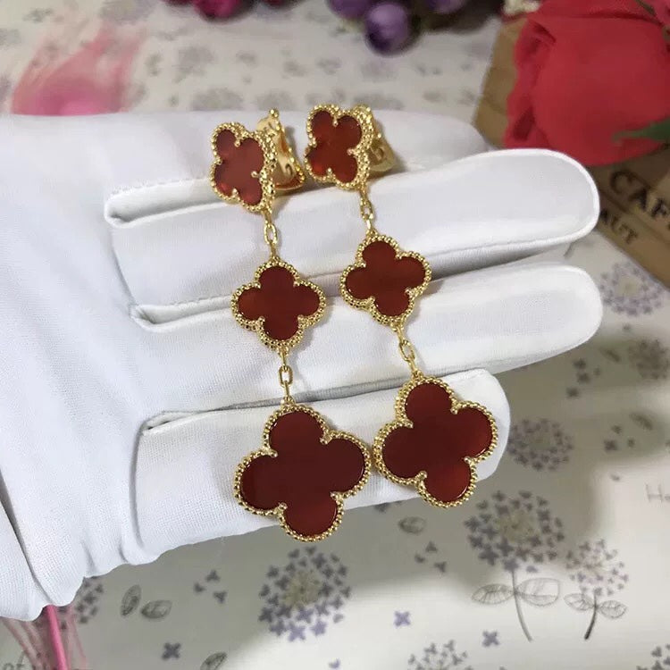 [LUXE] CLOVER 3 MOTIF CARNELIAN DROP EARRINGS