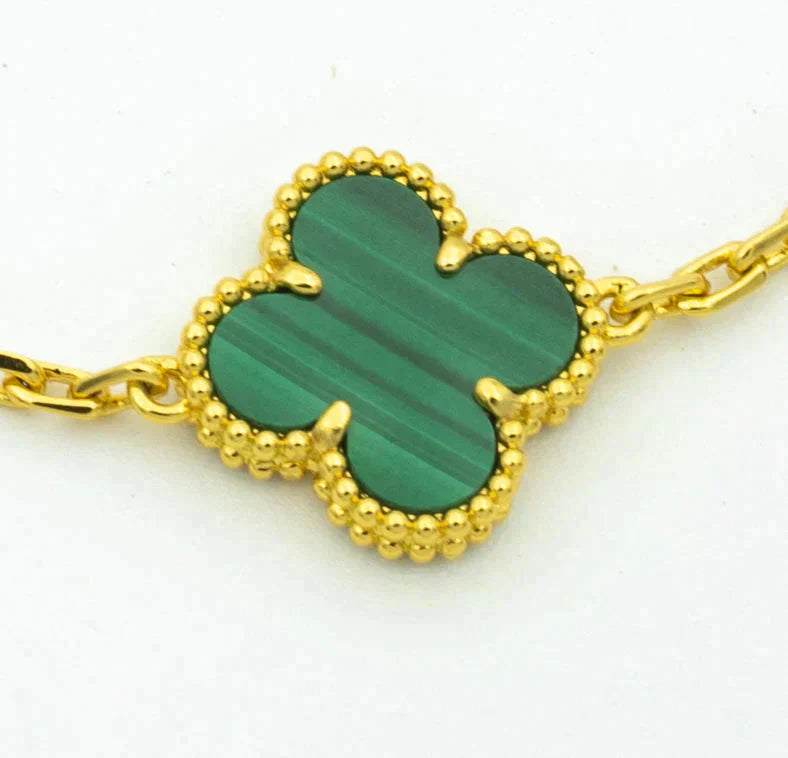 [LUXE] CLOVER  5 MOTIF MALACHITE DIAMOND BRACELET