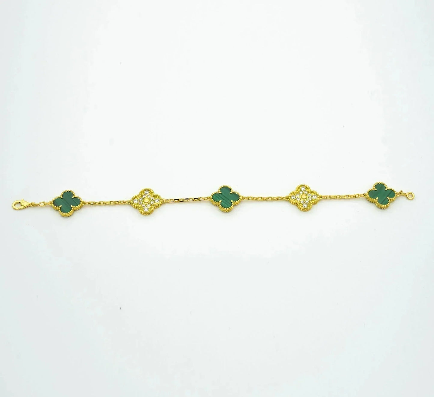 [LUXE] CLOVER  5 MOTIF MALACHITE DIAMOND BRACELET