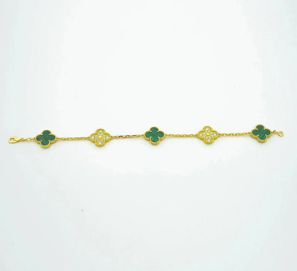 [LUXE] CLOVER  5 MOTIF MALACHITE DIAMOND BRACELET