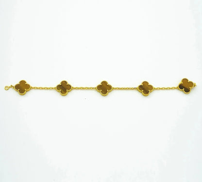 [LUXE] CLOVER  5 MOTIFS TIGER EYE BRACELET