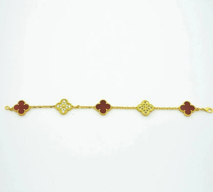 [LUXE] CLOVER 5 MOTIFS CARNELIAN DIAMOND BRACELET