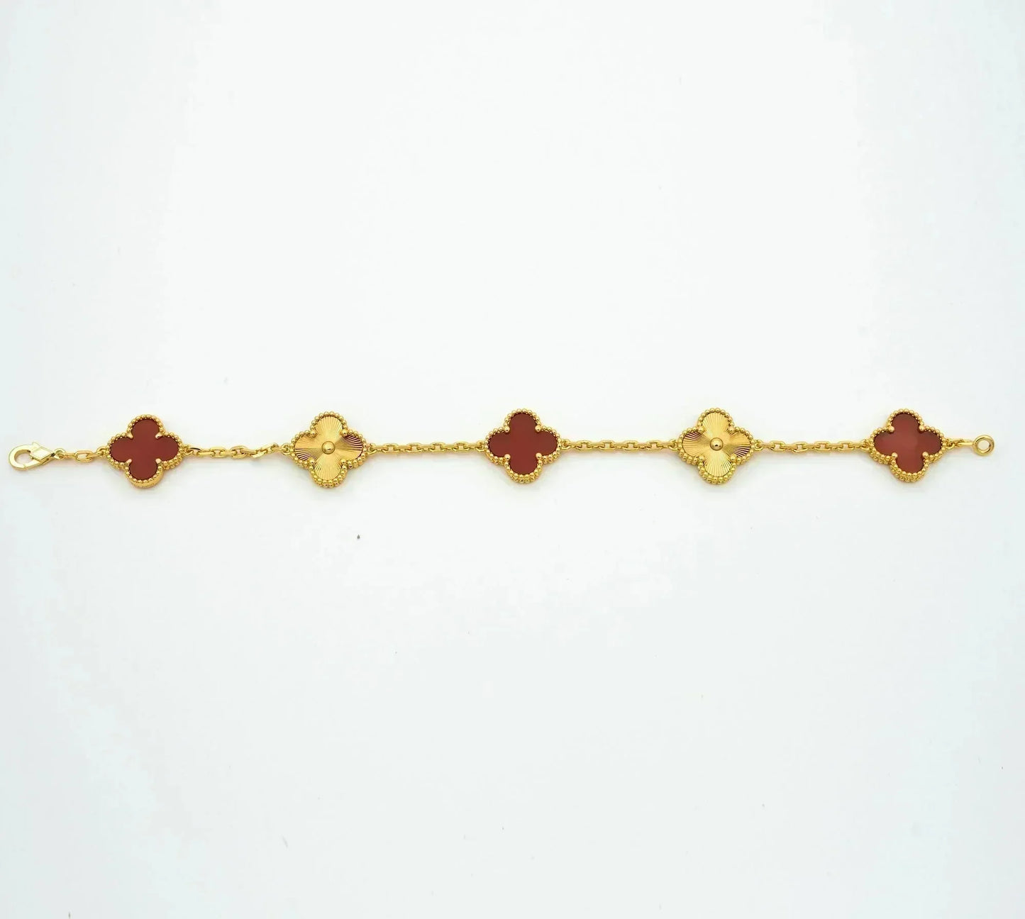 [LUXE] CLOVER  5 MOTIFS CARNELIAN GOLD BRACELET