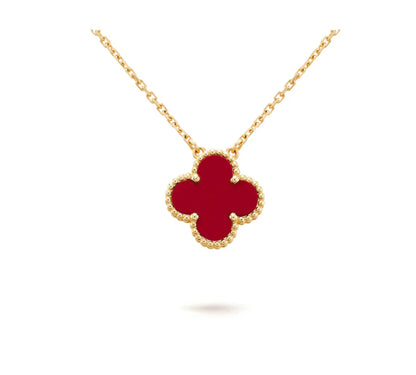 [LUXE] CLOVER 15MM CARNELIAN SINGLE FLOWER NECKLACE