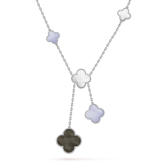 [LUXE] CLOVER MOP CHALCEDONY NECKLACE SILVER 6 MOTIF