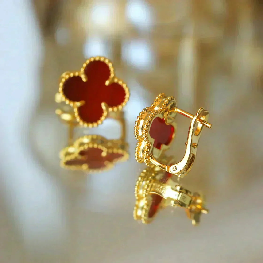 [LUXE] CLOVER MEDIUM 1 MOTIFS CARNELIAN  EARRINGS