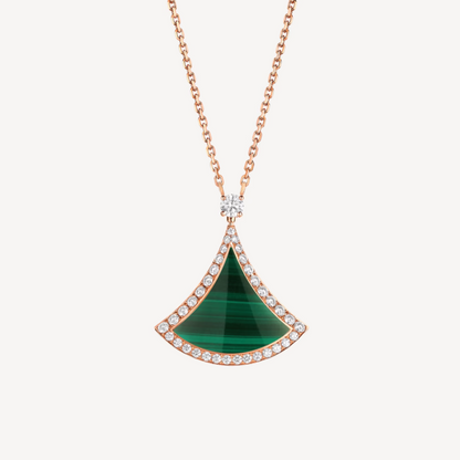 [LUXE]DREAM MALACHITE DIAMOND PAVED PINK GOLD NECKLACE