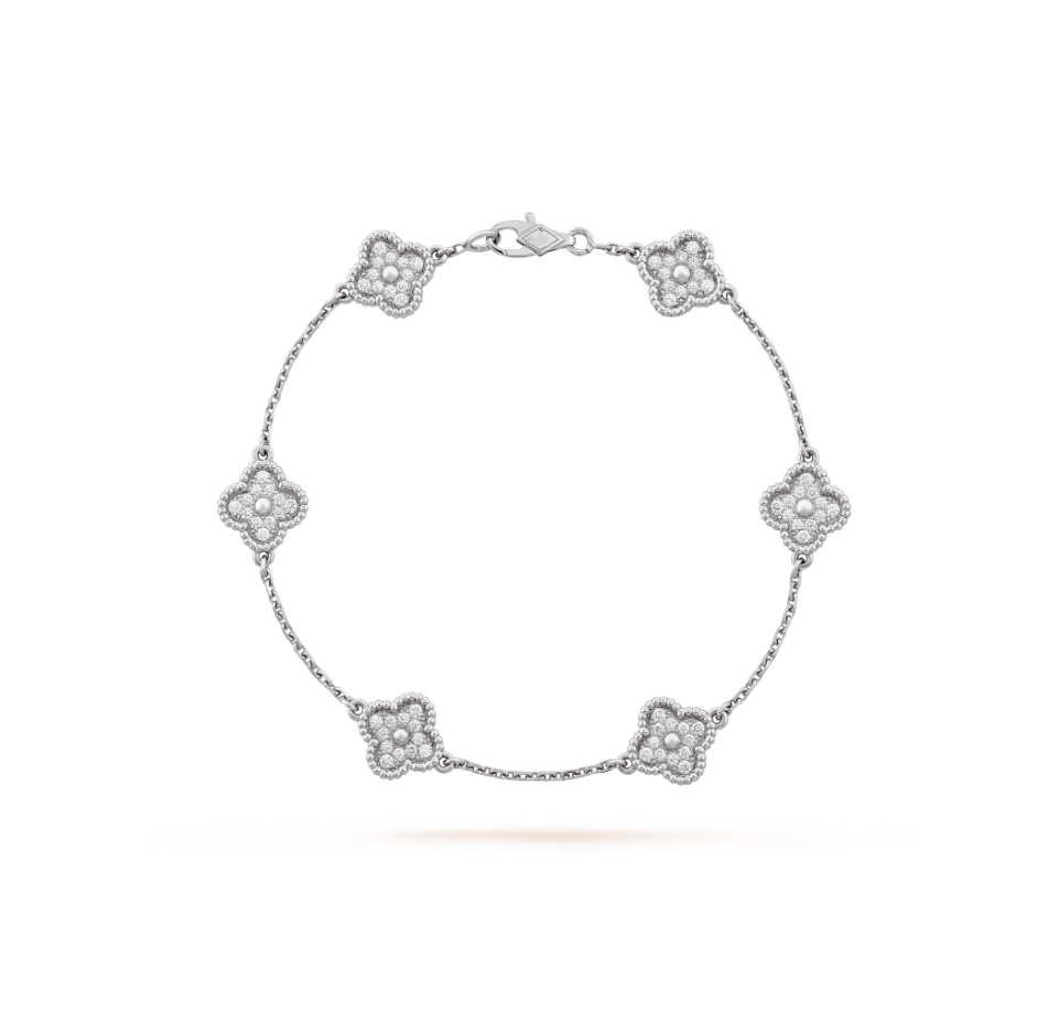 [LUXE] CLOVER 6 MOTIF SILVER DIAMOND BRACELET