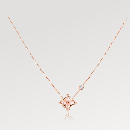 [LUXE]STAR PINK MOP 1 DIAMOND PINK GOLD NECKLACE