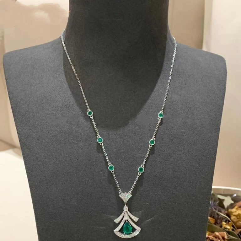 [LUXE]DREAM NECKLACE MALACHITE DIAMOND SILVER