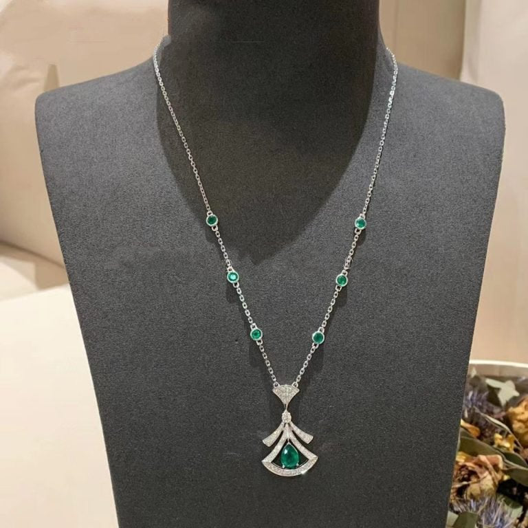 [LUXE]DREAM NECKLACE MALACHITE DIAMOND SILVER