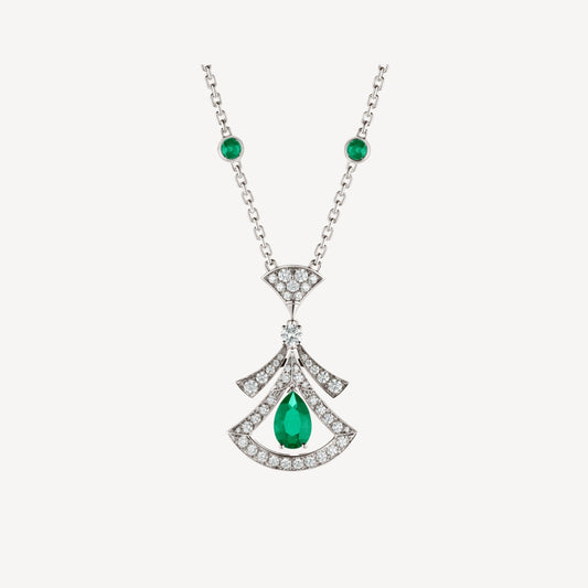 [LUXE]DREAM NECKLACE MALACHITE DIAMOND SILVER