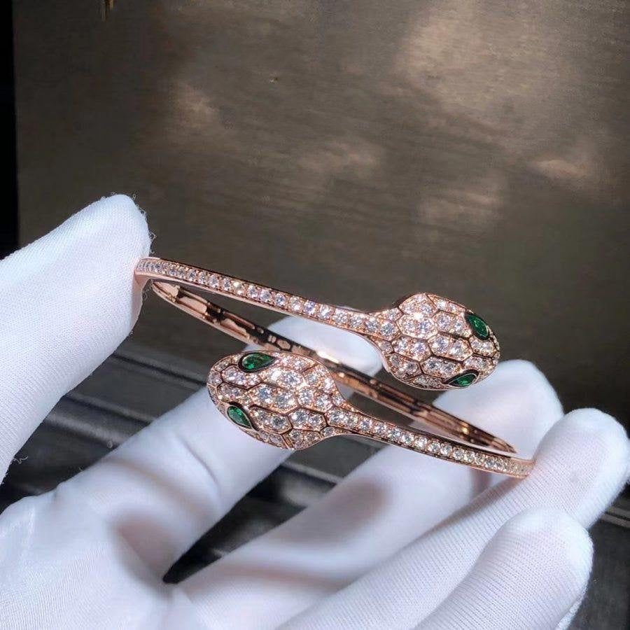 [LUXE]SERPENTI BRACELET PINK GOLD MALACHITE DIAMOND DOUBLE SNAKE