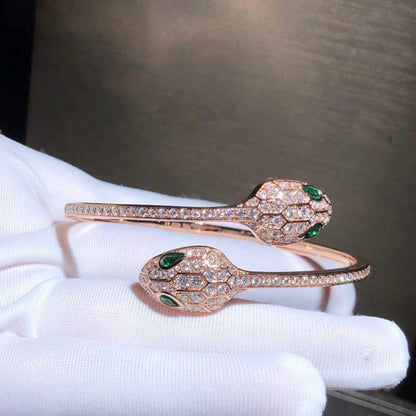 [LUXE]SERPENTI BRACELET PINK GOLD MALACHITE DIAMOND DOUBLE SNAKE