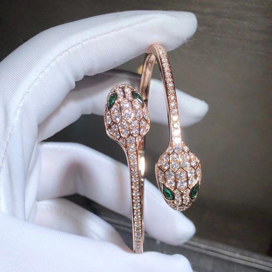 [LUXE]SERPENTI BRACELET PINK GOLD MALACHITE DIAMOND DOUBLE SNAKE