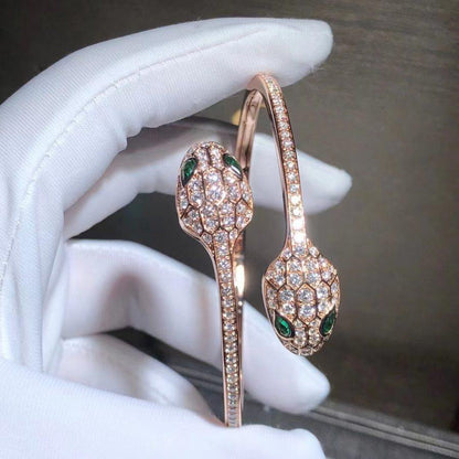 [LUXE]SERPENTI BRACELET PINK GOLD MALACHITE DIAMOND DOUBLE SNAKE