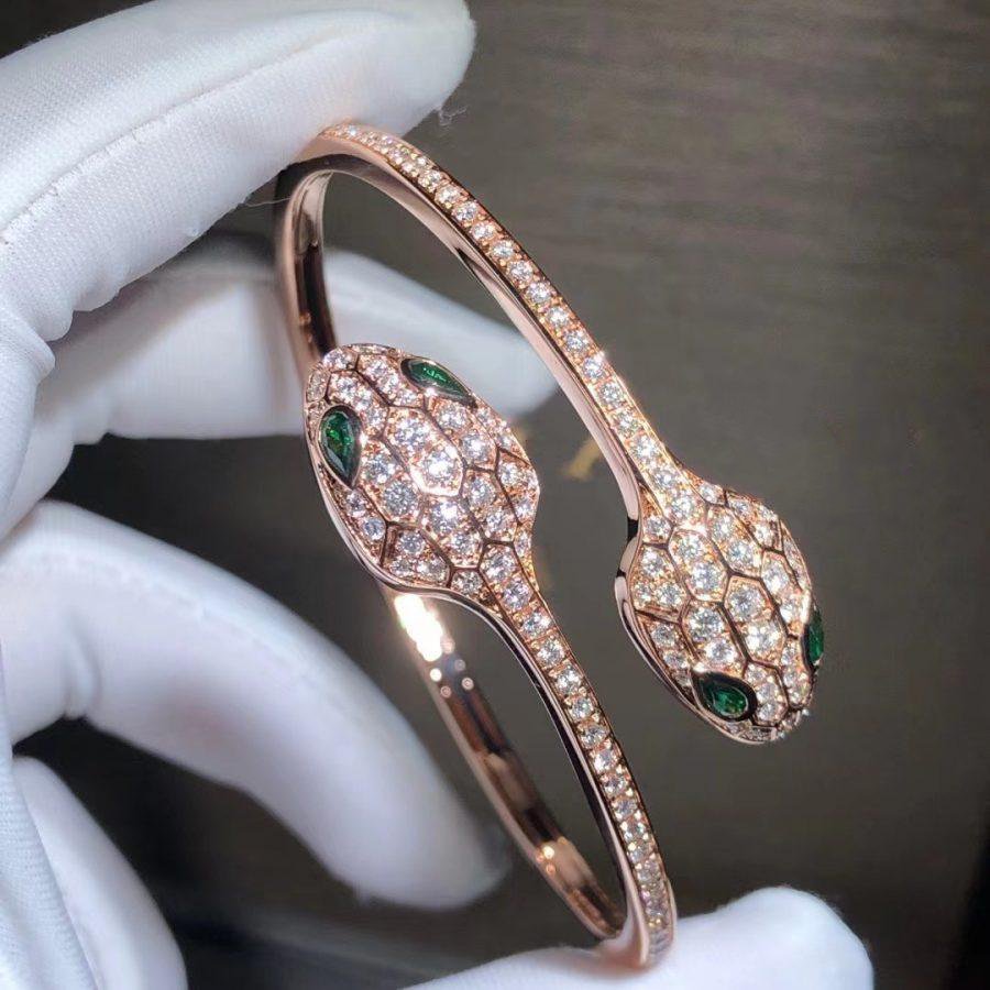 [LUXE]SERPENTI BRACELET PINK GOLD MALACHITE DIAMOND DOUBLE SNAKE