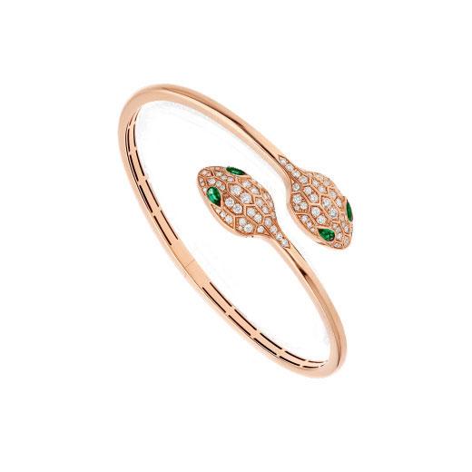 [LUXE]SERPENTI BRACELET PINK GOLD MALACHITE DIAMOND DOUBLE SNAKE