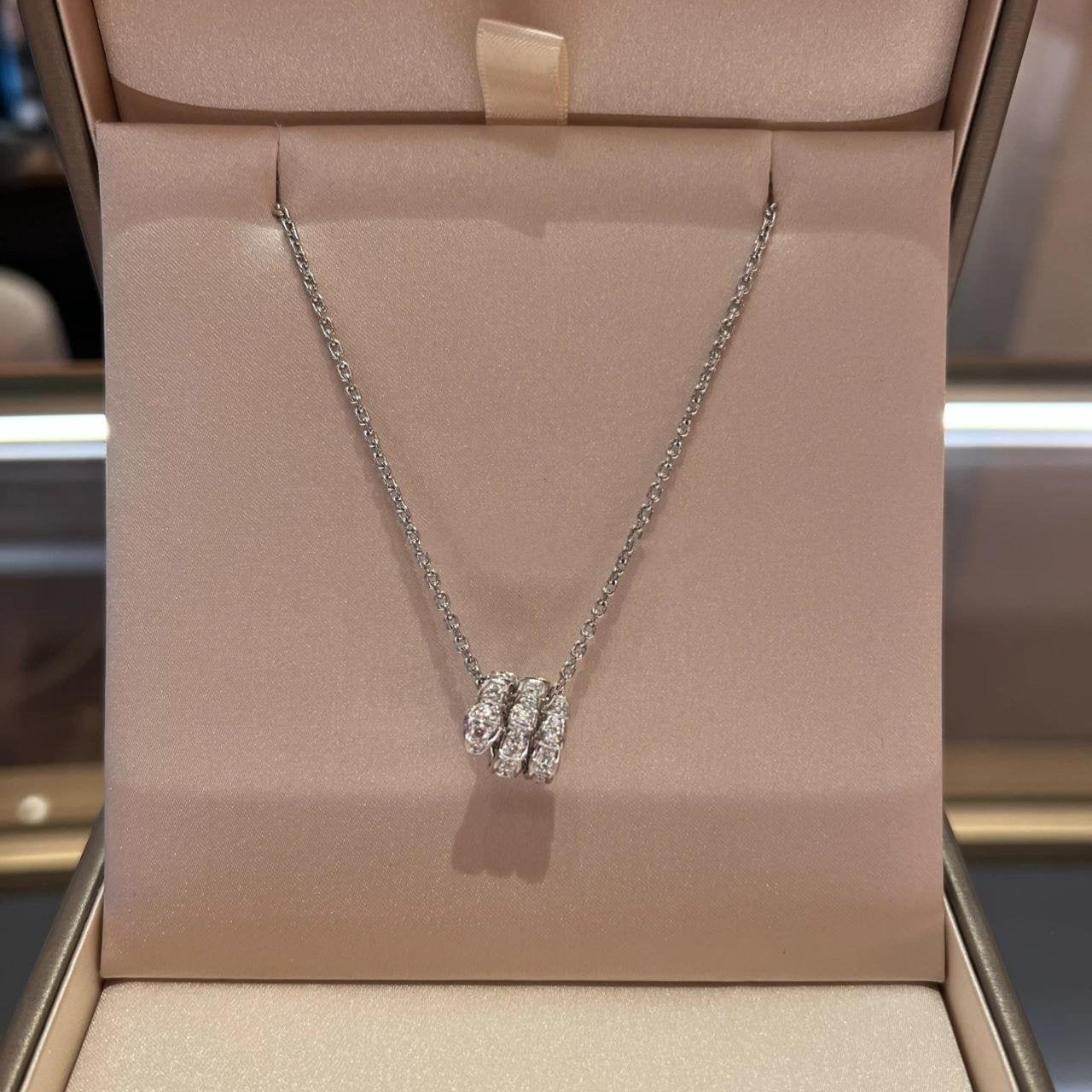 [LUXE]SERPENTI SILVER NECKLACE DOUBLE RING DIAMOND